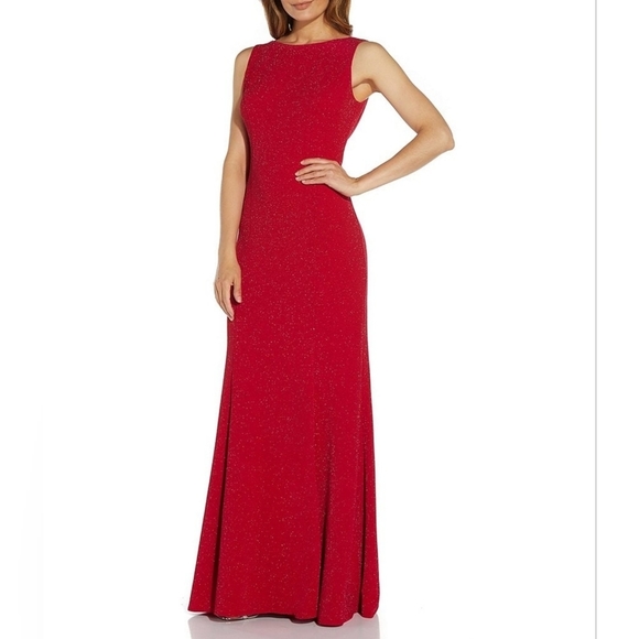 Adrianna Papell Boat Neck Sleeveless Cowl Back Stretch Metallic Jersey K… - Picture 2 of 14